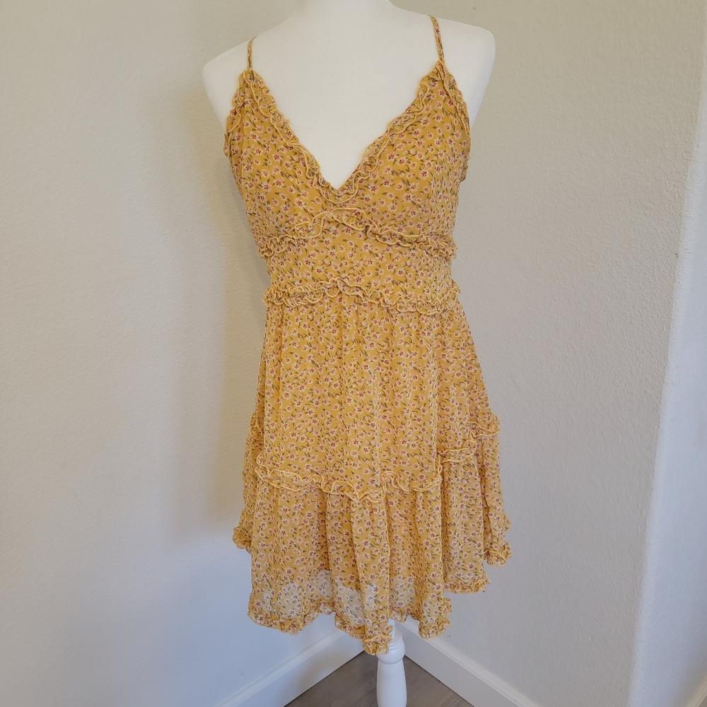 Trixxi Yellow Spaghetti Strap Mini Dress SZ L